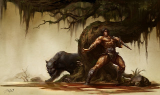 Man sword boar cave moss - chris rahn free wallpaper