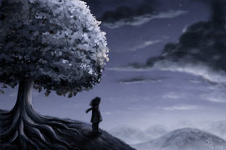 Person standing tree sky background - under a tree free wallpaper