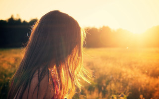 Woman field sunset blowing hair - sunlight free wallpaper