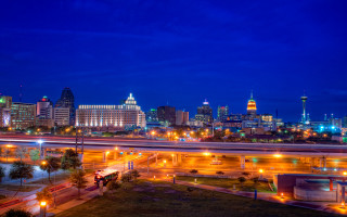 City skyline night bridge traffic - city background free wallpaper