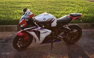 Motorcycle road field sidewalk bush - anamorphic free wallpaper