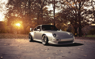 Silver sports car forest sunset 2 - sunset free wallpaper