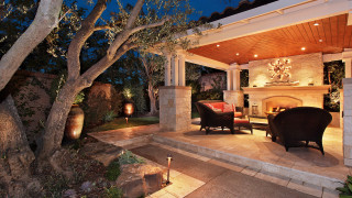 Patio fireplace chairs night lights - a patio free wallpaper