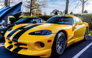 Yellow sports car parking lot 28 - a hood open free wallpaper