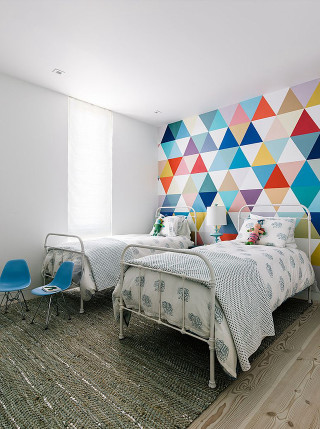 Colorful bedroom white headboard blue - colorful free wallpaper