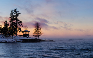 Small house island ocean sunset 4 - anne rigney free wallpaper