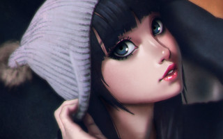 Woman hat cat black background - her head and a cat free wallpaper