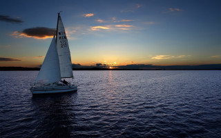 Sailboat sunset water precisionism digital - the distance behind free wallpaper