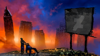 Hill people city sign matte - two person free wallpaper