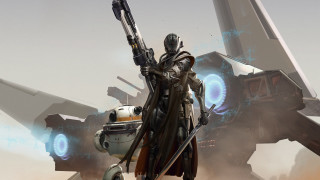 Sci fi fighter character holding - a jet free wallpaper