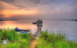 Dusk boat dock sunset cloudy - arthur pan free wallpaper
