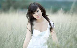 Woman white dress field wind - the wind free wallpaper