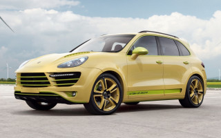 Yellow porsche cayenne windmill cloudy 2 - a windmill in the background free wallpaper