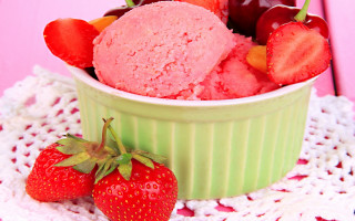 Ice cream strawberries cherries doily - a bowl of ice cream free wallpaper
