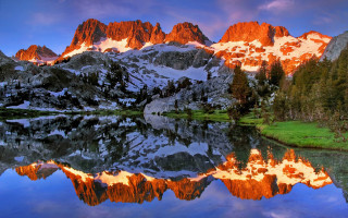 Mountain lake sunset reflection trees - the water and trees free wallpaper