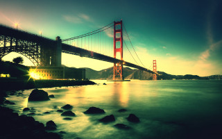 Bridge rocks water matte cinematic - cinematic landscape free wallpaper