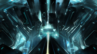 Futuristic city yellow light center - a yellow light free wallpaper