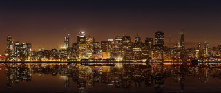 City skyline night reflection train - a reflection free wallpaper