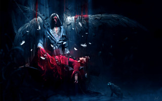 Woman bird dog gothic darkfantasy - bastien l. deharme free wallpaper