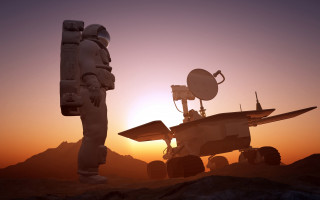 Robot plane desert sunset satellite - space free wallpaper for desktop