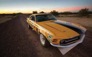 Yellow mustang dirt road sunset - dennis flanders free wallpaper