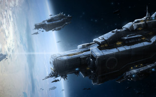 Space station planet starship night - a space station in the middle of a planet free wallpaper