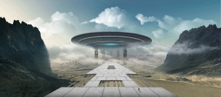 Futuristic landscape alien ship city - distant free wallpaper
