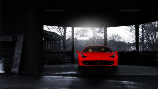 Red sports car night parking 3 - a parking garage free wallpaper