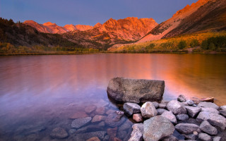 Lake rocks mountain sunset pink - ansel adams free wallpaper