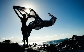 Woman ocean rock dress scarf - a rock near the ocean free wallpaper