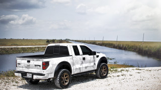 White truck river grass cloudy - matte drawing free wallpaper