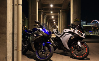 Motorcycles parking lot night city - a parking lot free wallpaper