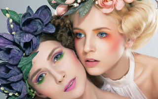 Floral fashion two women neoclassic - one woman free wallpaper