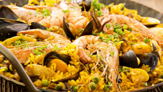 Seafood rice fork wooden table - a table top free wallpaper
