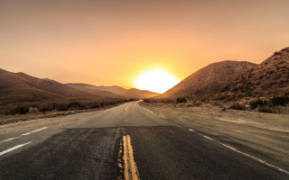 Yellow line mountains sunset beach - the middle of it free wallpaper
