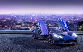 Blue sports car city night 2 - the city free wallpaper