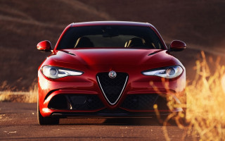 Red alfa coupe driving grass - a road next free wallpaper