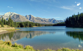 Lake mountains trees sky clouds 29 - a clear sky above free wallpaper