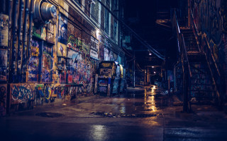 Dark alley graffiti firehydrant cityscape - a dark alley free wallpaper