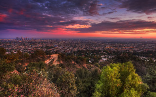 Sunset city hilltop road trees - alan sutherland free wallpaper