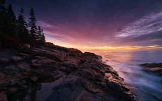 Rocky cliff sunset water trees - the cliff free wallpaper
