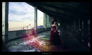 Woman red dress ocean view - a woman free wallpaper