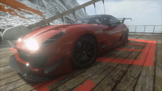Red sports car ocean deck 2 - near free wallpaper