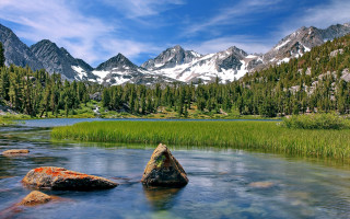 Mountain river rock water scenery - ansel adams free wallpaper