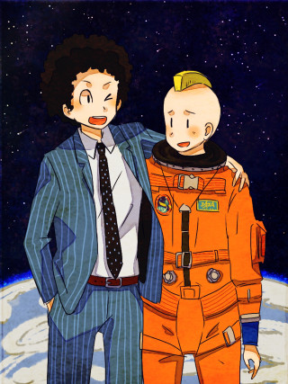 Space suits manga astro fireworks - official free wallpaper