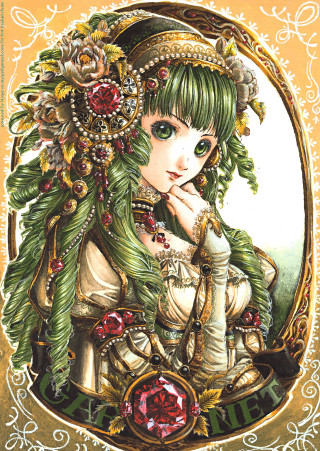 Gothic portrait green hair red - a painting of a woman free wallpaper