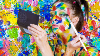 Colorful face painting mirror brush - expressionism free wallpaper