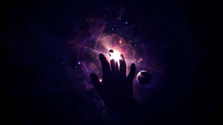 Hand light cosmic space aurora - the dark sky free wallpaper