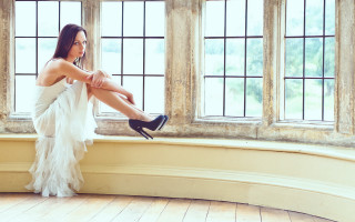 Woman dress window sill blue - daphne mcclure free wallpaper