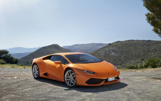 Orange sports car mountains blue 2 - nice free wallpaper